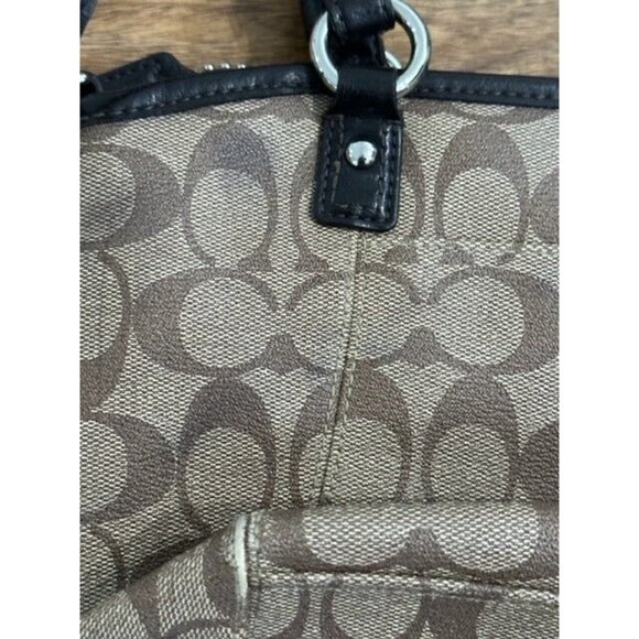 Coach Peyton Signature Zip Tote Coated Canvas Bag Beige Khaki Brown Adjust Spots - Picture 8 of 12